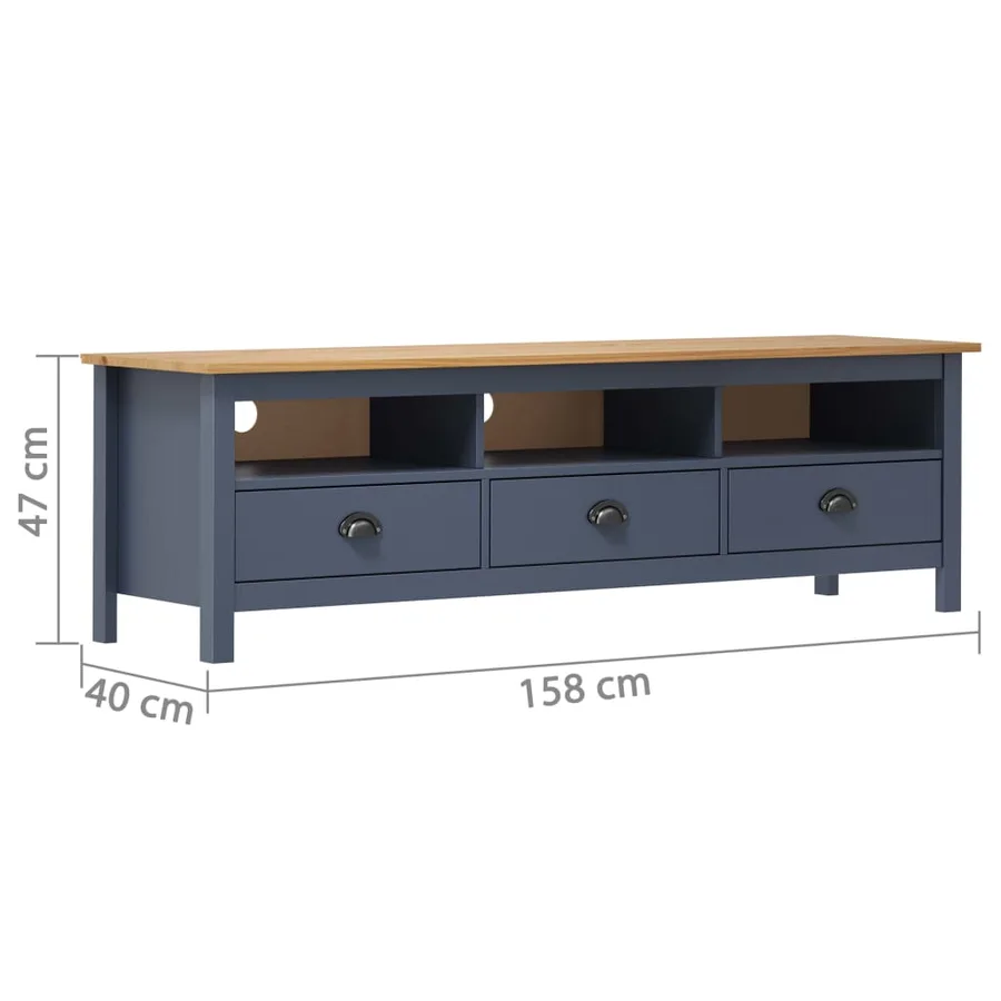 Meuble TV Hill Range Gris 158x40x47 cm Bois de pin solide - 4