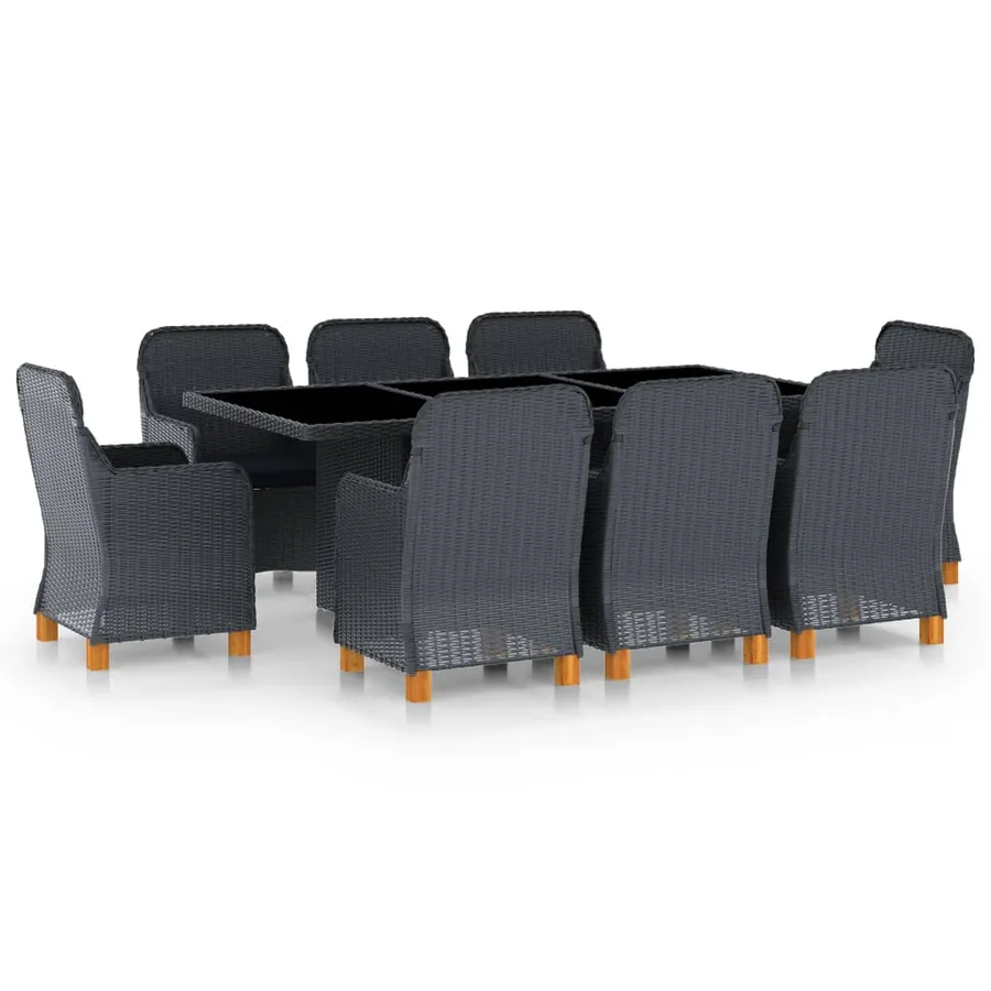 Ensemble à manger d'extérieur 9 pcs et coussins résine tressée