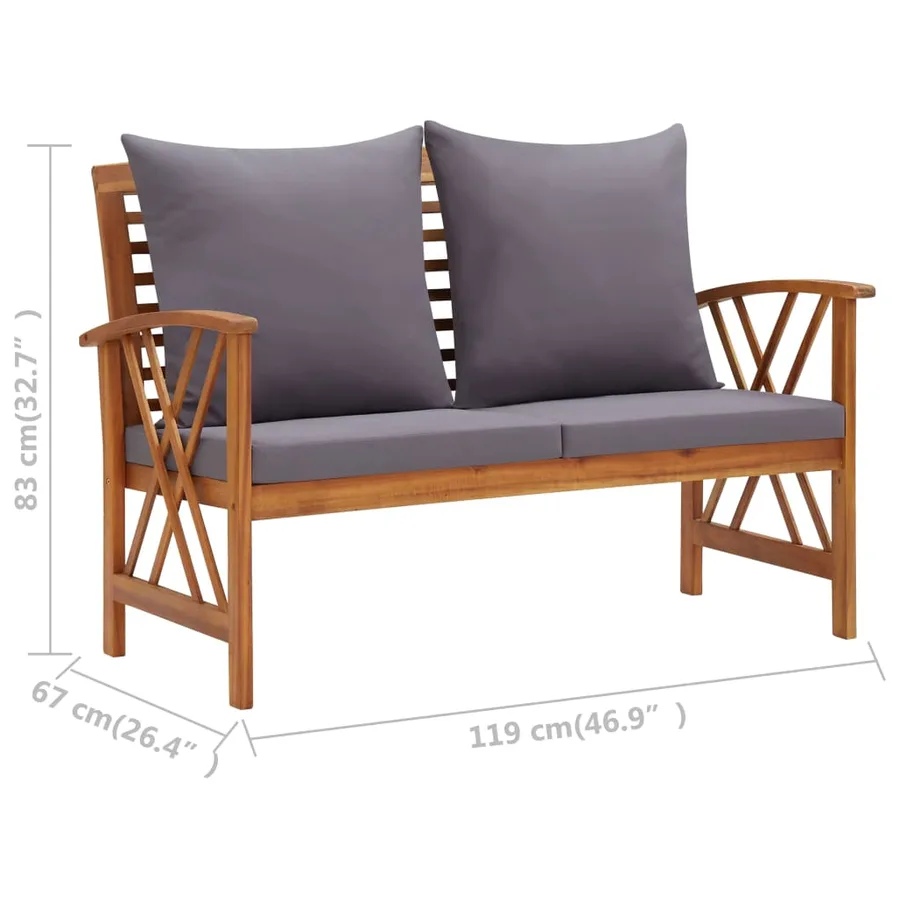 Salon de jardin 4 pcs avec coussins Bois d'acacia solide - 11