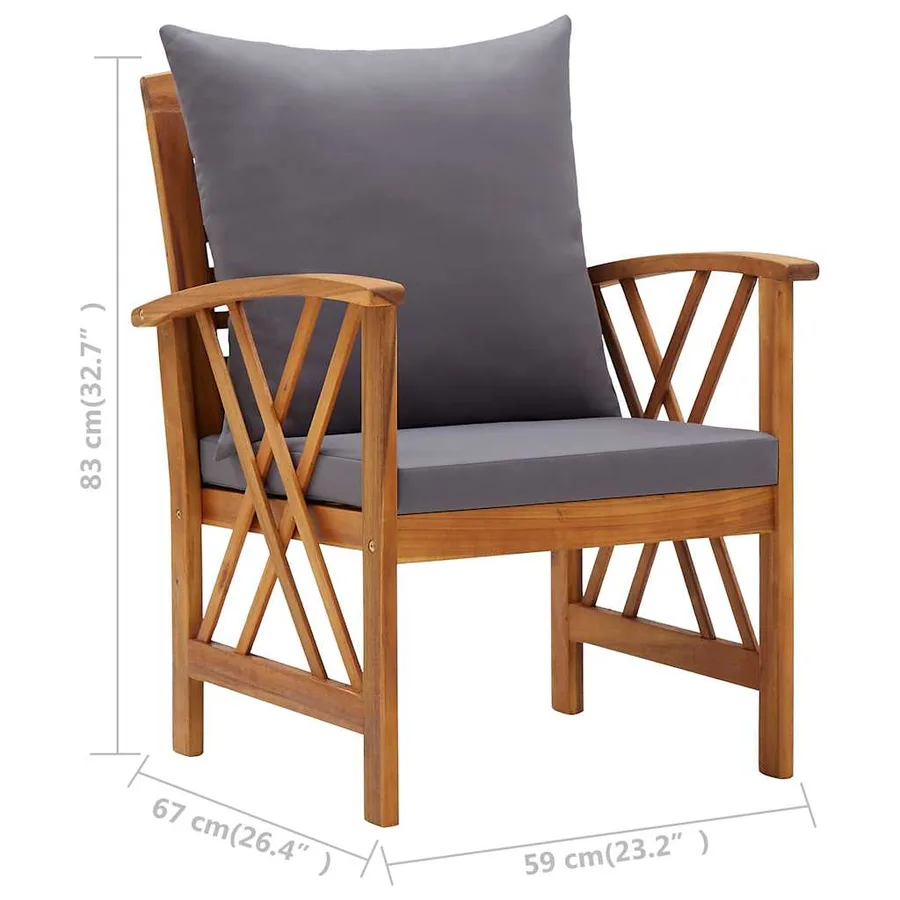 Salon de jardin 4 pcs avec coussins Bois d'acacia solide - 12