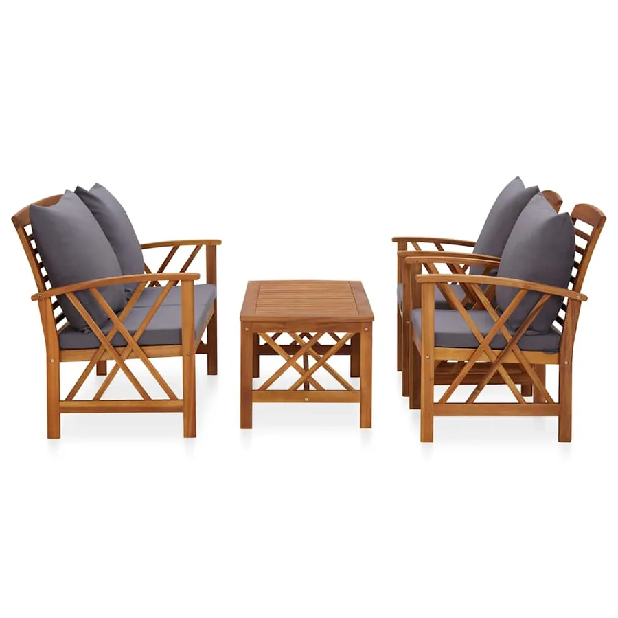 Salon de jardin 4 pcs avec coussins Bois d'acacia solide - 2