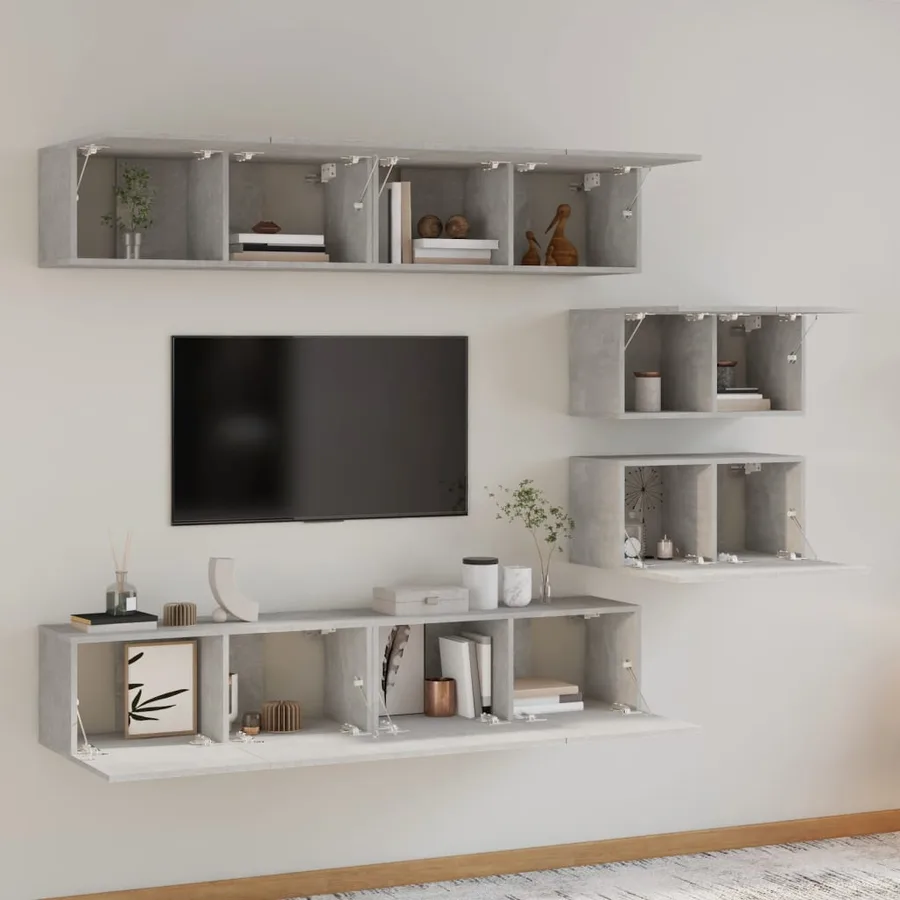 Ensemble de meubles TV 6 pcs Gris béton Bois d'ingénierie - 3