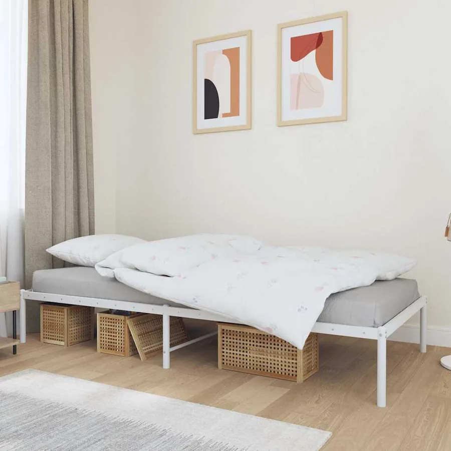 Cadre de lit métal sans matelas blanc 90x200 cm