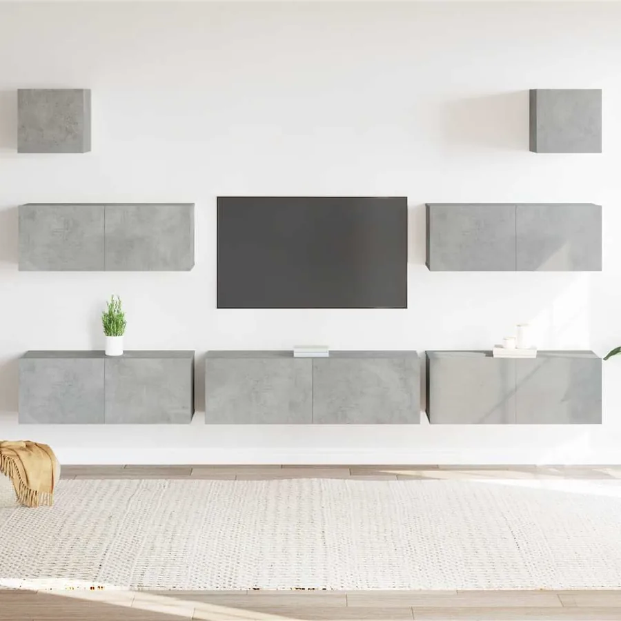 Ensemble de meubles TV 7 pcs Gris béton Bois d'ingénierie