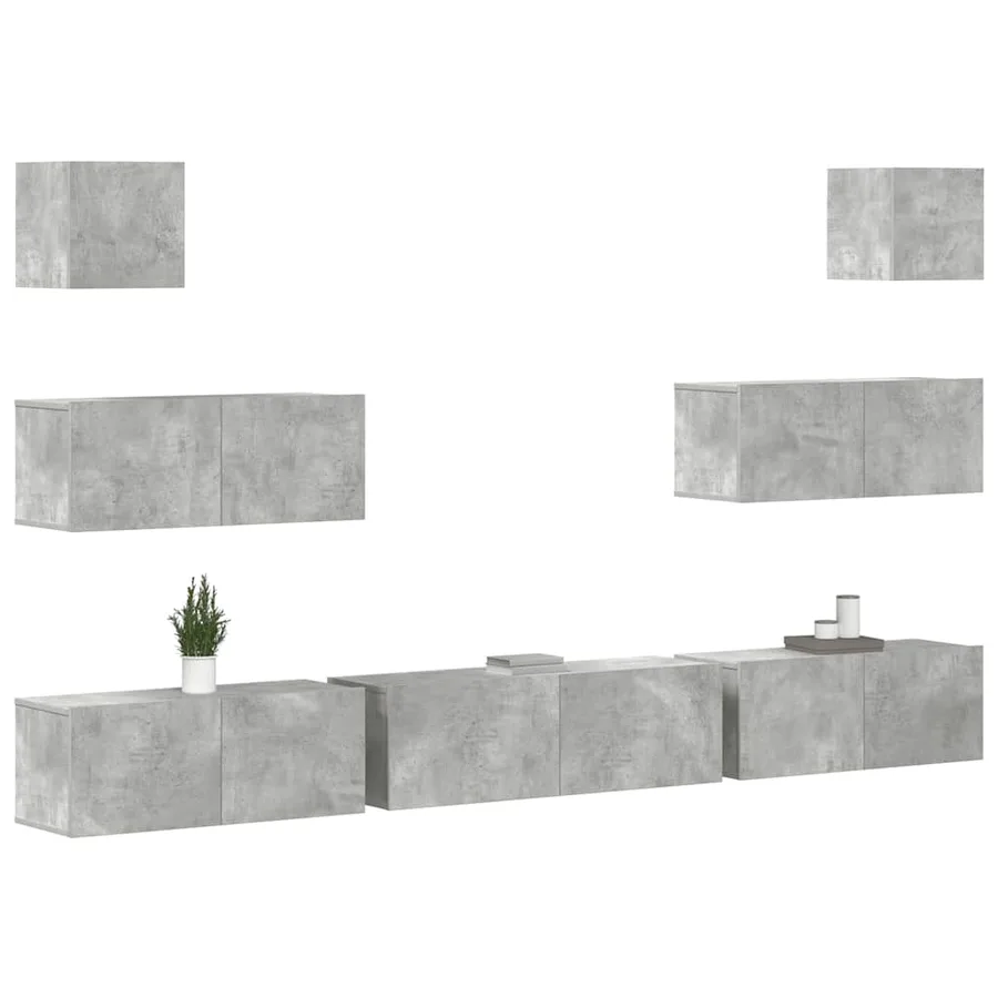 Ensemble de meubles TV 7 pcs Gris béton Bois d'ingénierie - 3