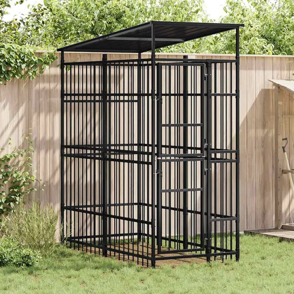 Chenil d'extérieur avec toit pour chiens Acier 1,84 m²