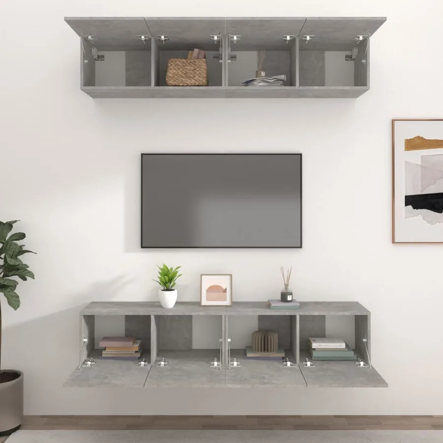 Meubles TV 4 pcs gris béton 80x30x30 cm bois d'ingénierie - 3