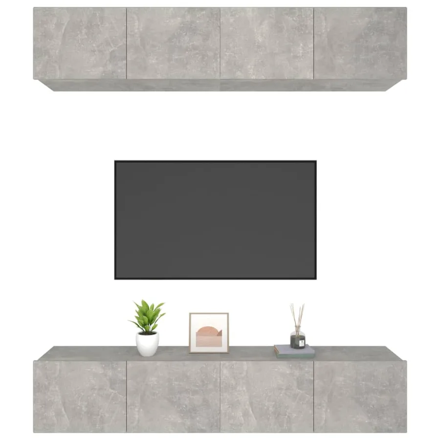 Meubles TV 4 pcs gris béton 80x30x30 cm bois d'ingénierie - 4