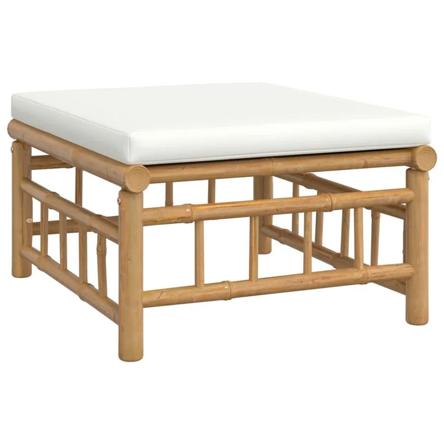 Salon de jardin 7 pcs avec coussins blanc crème bambou - 6