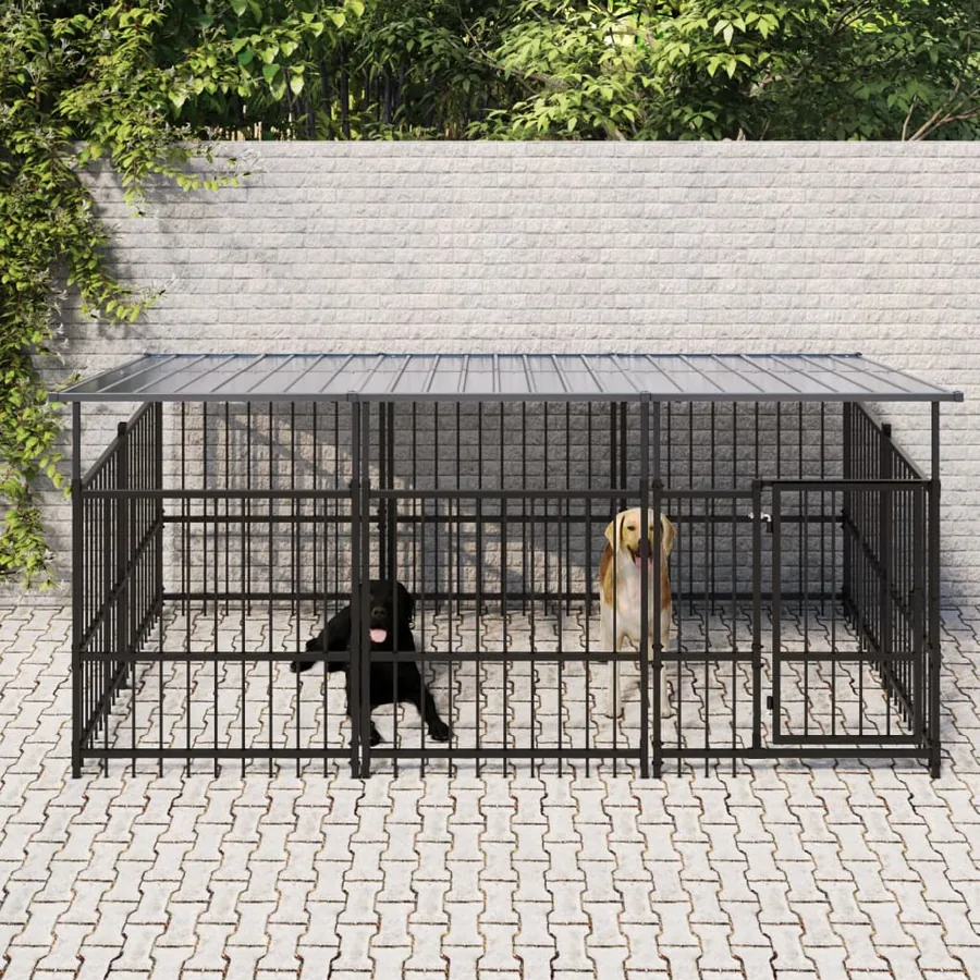 Chenil d'extérieur avec toit pour chiens Acier 5,63 m²