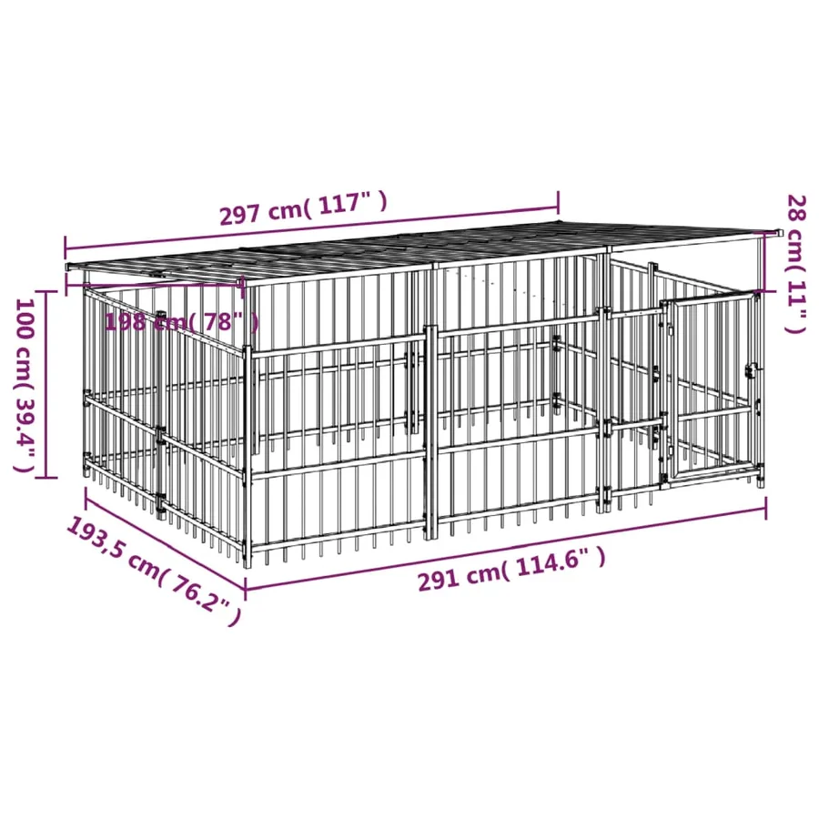 Chenil d'extérieur avec toit pour chiens Acier 5,63 m² - 7