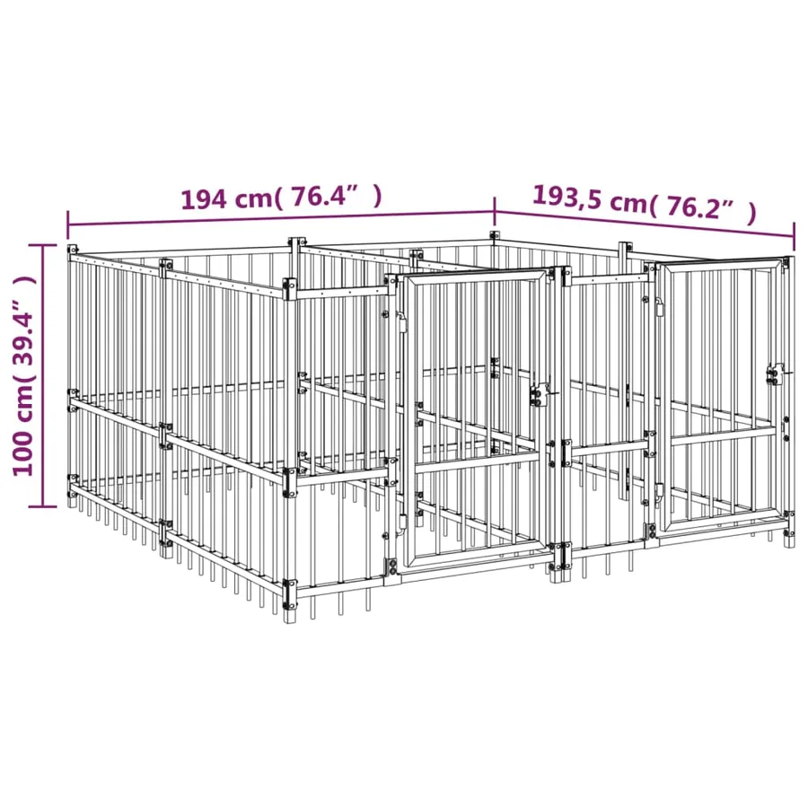 Chenil d'extérieur pour chiens Acier 3,75 m² - 6