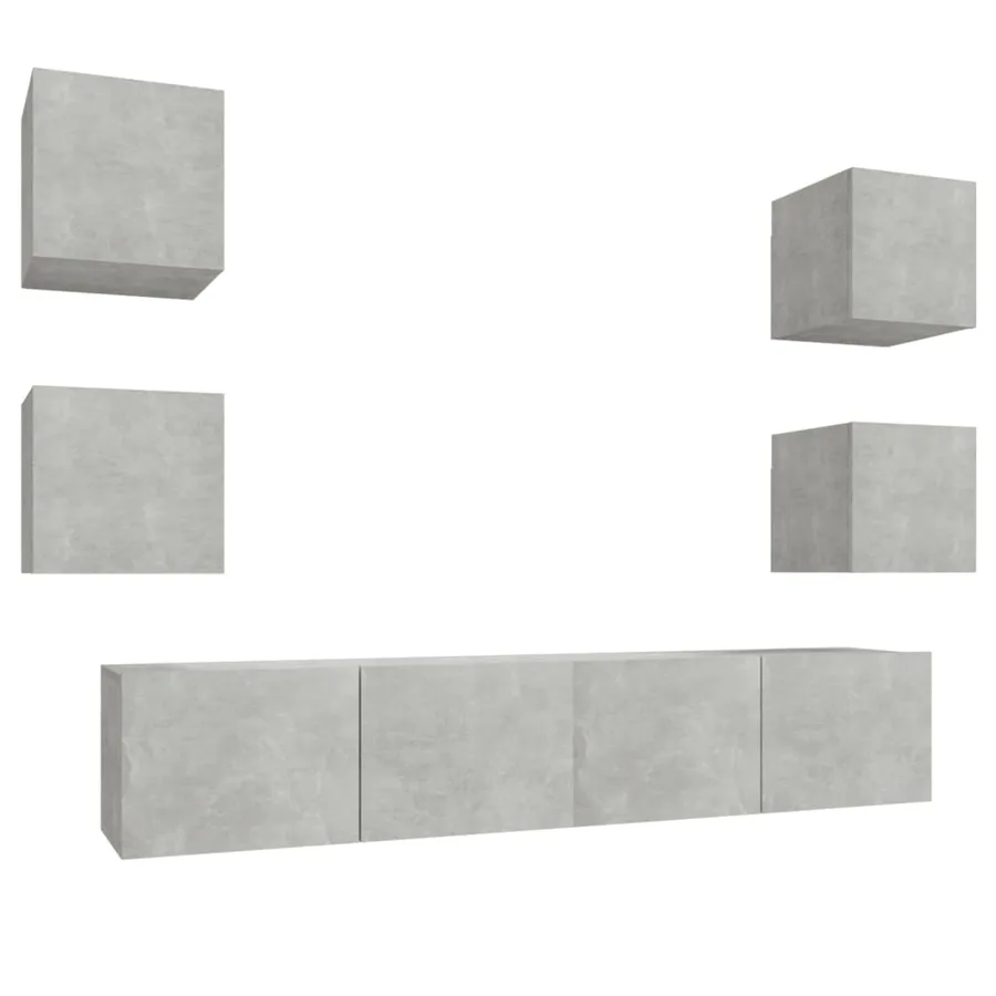 Ensemble de meubles TV 6 pcs Gris béton Bois d'ingénierie - 2