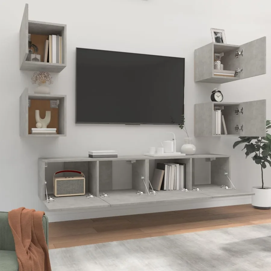Ensemble de meubles TV 6 pcs Gris béton Bois d'ingénierie - 3