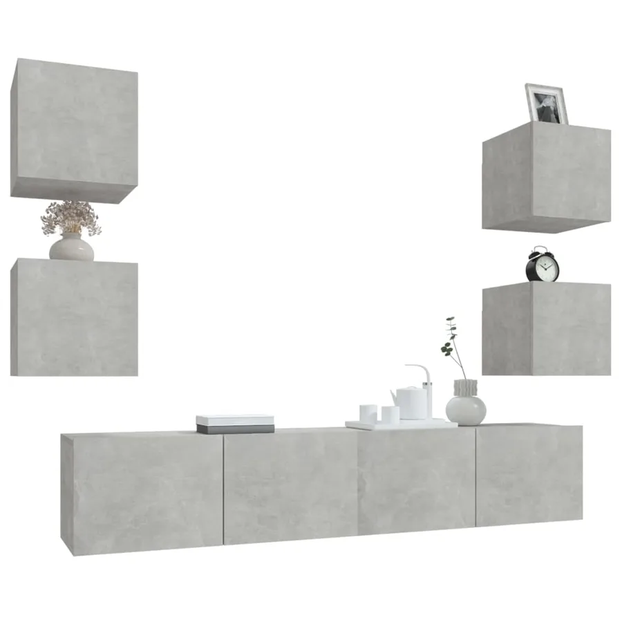 Ensemble de meubles TV 6 pcs Gris béton Bois d'ingénierie - 9