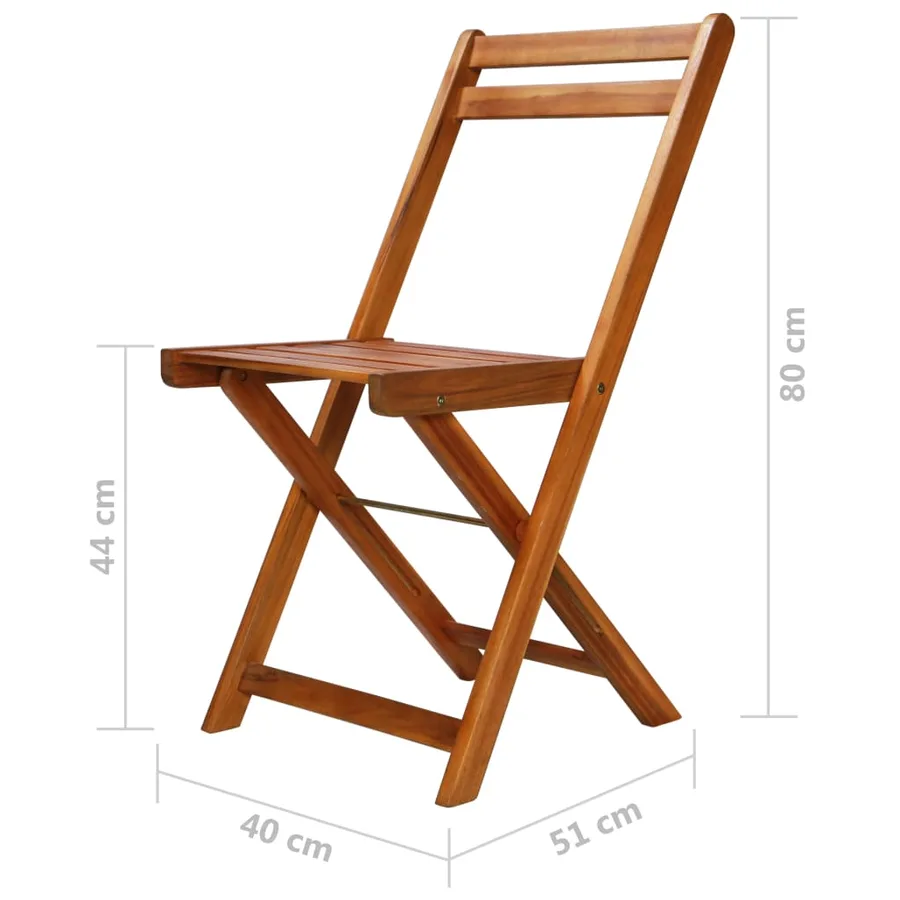 Mobilier de bistro pliable 3 pcs Bois d'acacia solide - 14