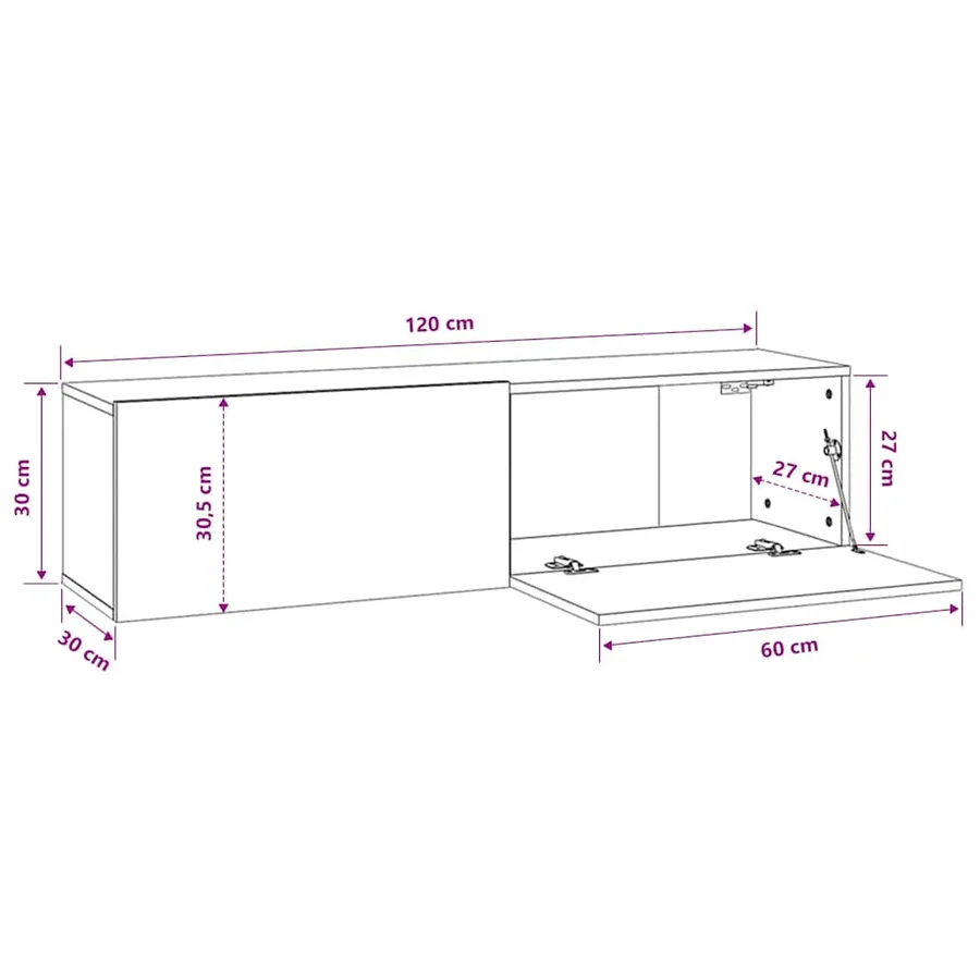 Armoire murale TV Sonoma gris 120x30x30 cm Bois d'ingénierie - 8