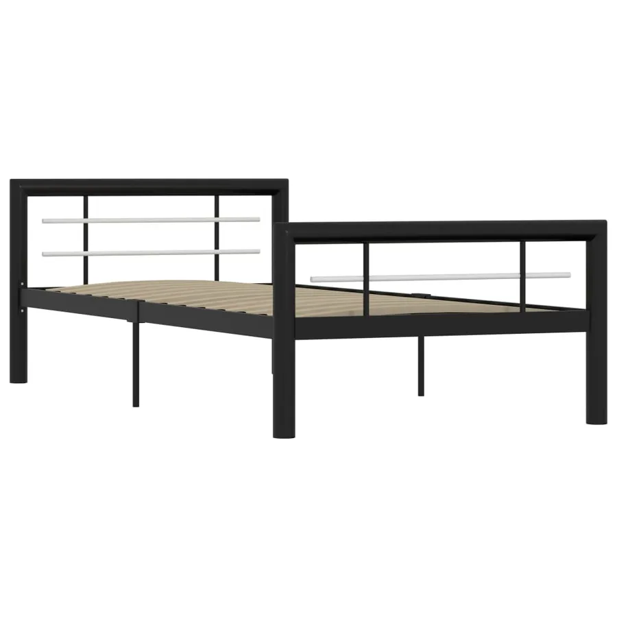 Cadre de lit sans matelas noir et blanc métal 90x200 cm - 2
