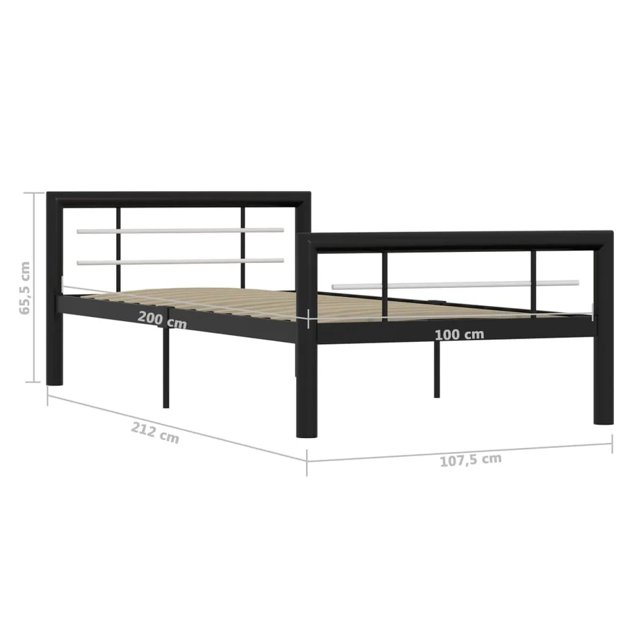 Cadre de lit sans matelas noir et blanc métal 90x200 cm - 6