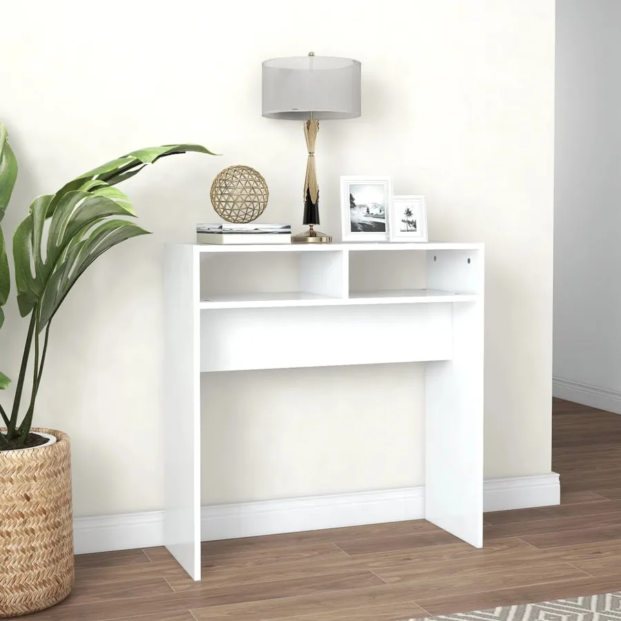 Table console blanc 78x30x80 cm bois d'ingénierie - 3