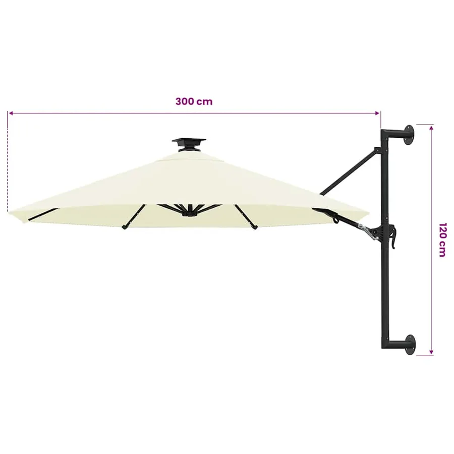Parasol mural de jardin avec LED 300 cm sable - 9