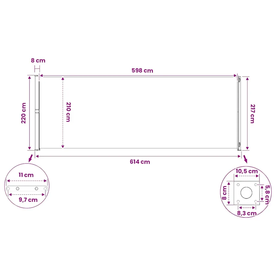 Auvent latéral rétractable de patio 220x600 cm Gris - 11
