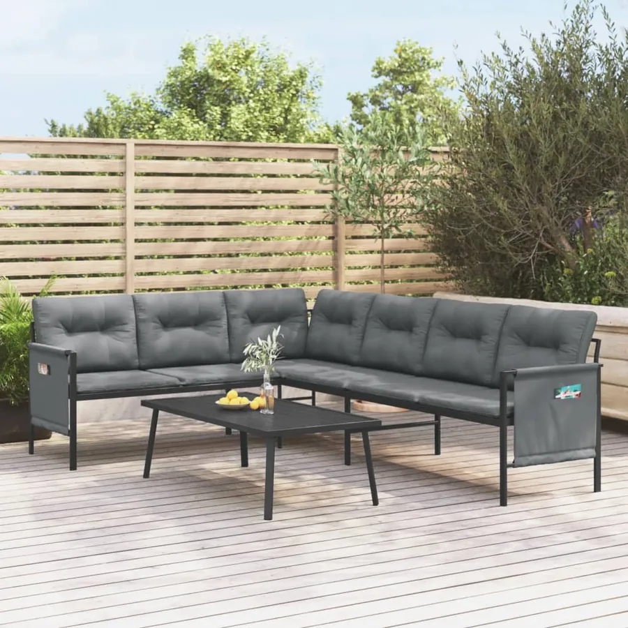 Canapé d'angle de jardin anthracite acier et textilène