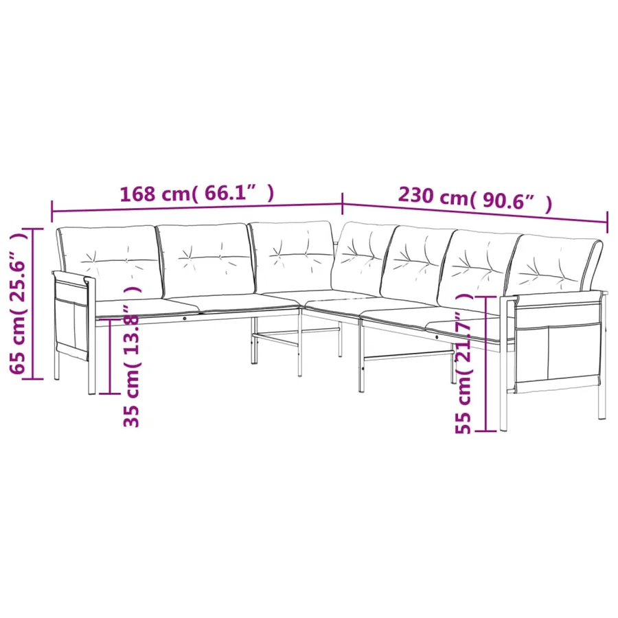 Canapé d'angle de jardin anthracite acier et textilène - 9
