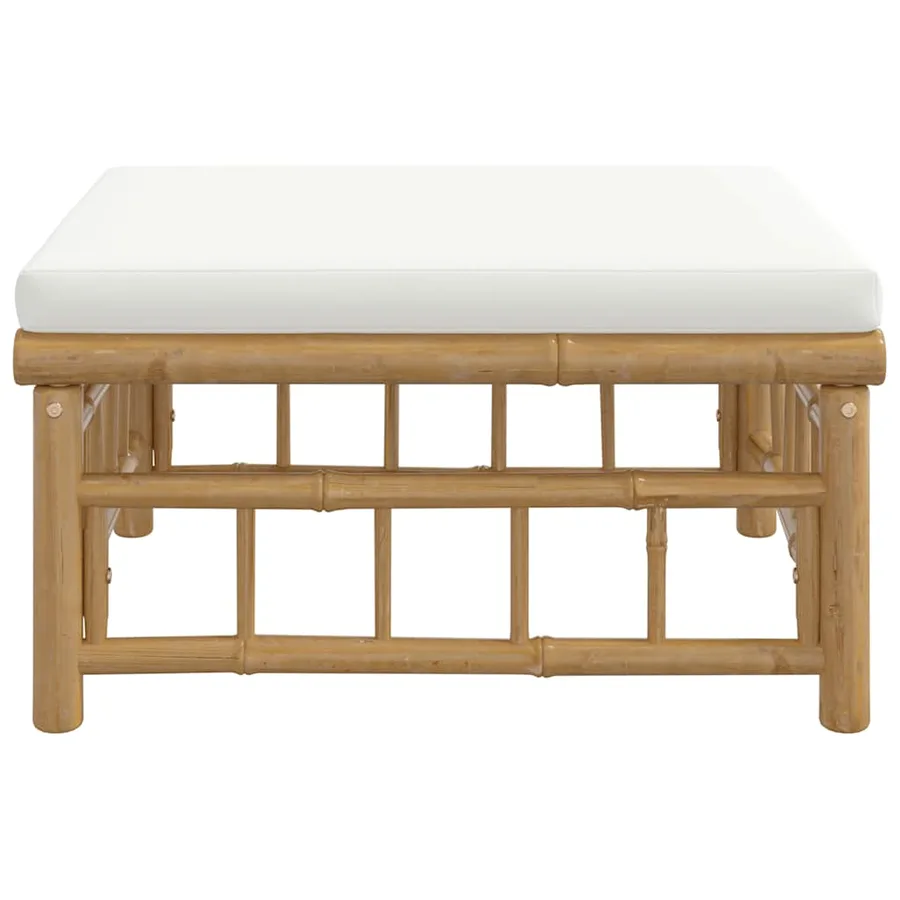 Repose-pieds de jardin avec coussin blanc crème bambou - 4