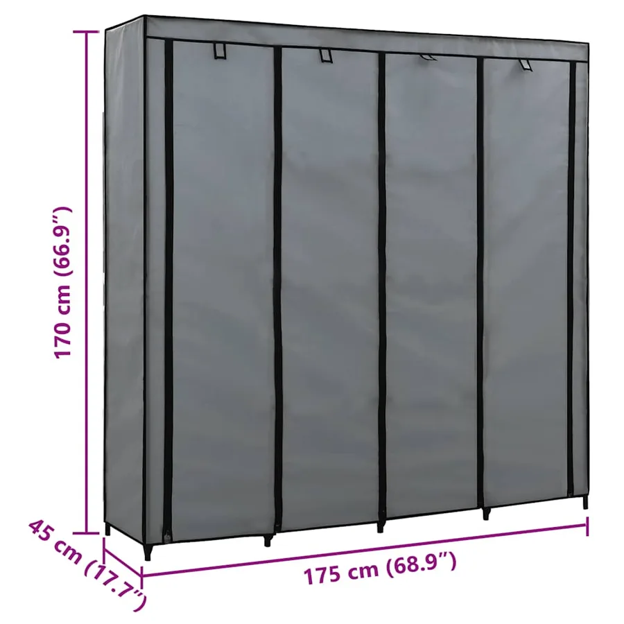 Garde-robe avec 4 compartiments Gris 175x45x170 cm - 8