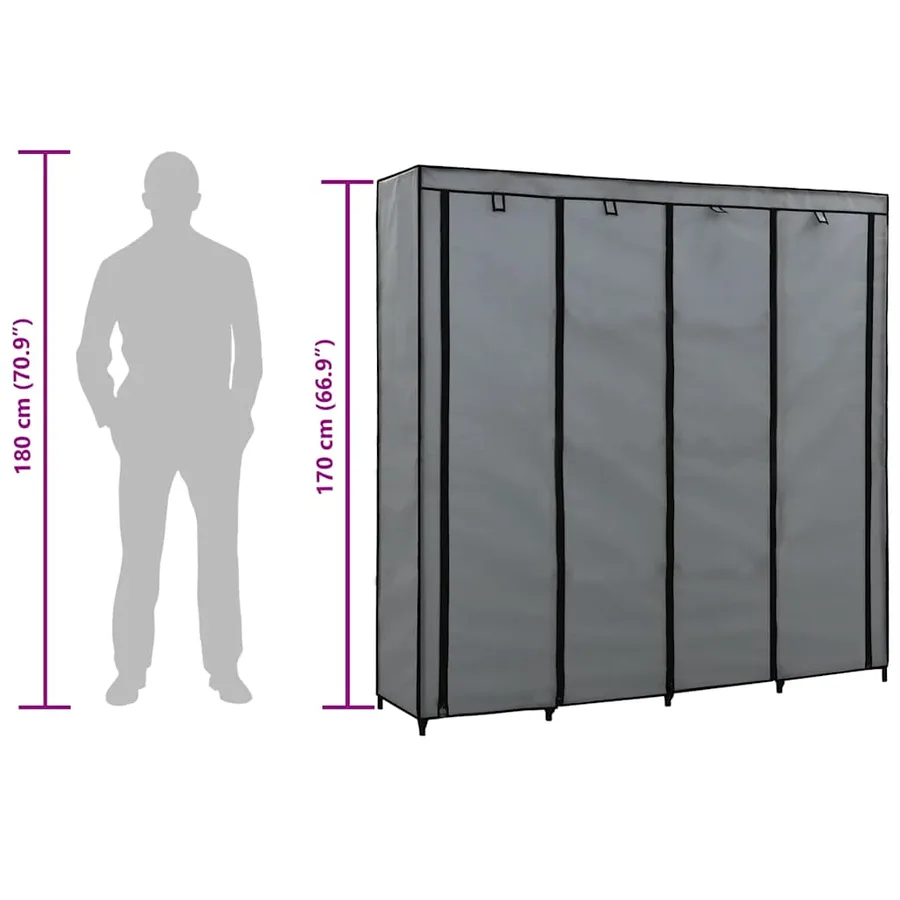 Garde-robe avec 4 compartiments Gris 175x45x170 cm - 9