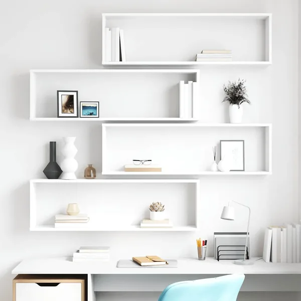 Étagères cube murales 4 pcs Blanc 100x15x30cm bois d'ingénierie
