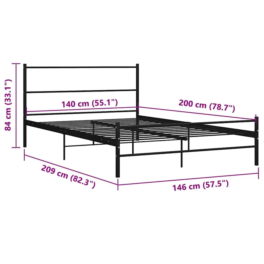 Cadre de lit avec tête de lit sans matelas noir 140x200cm métal - 7