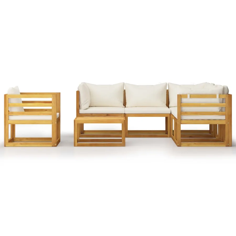 Salon de jardin 7 pcs avec coussin Crème Bois d'acacia solide - 3