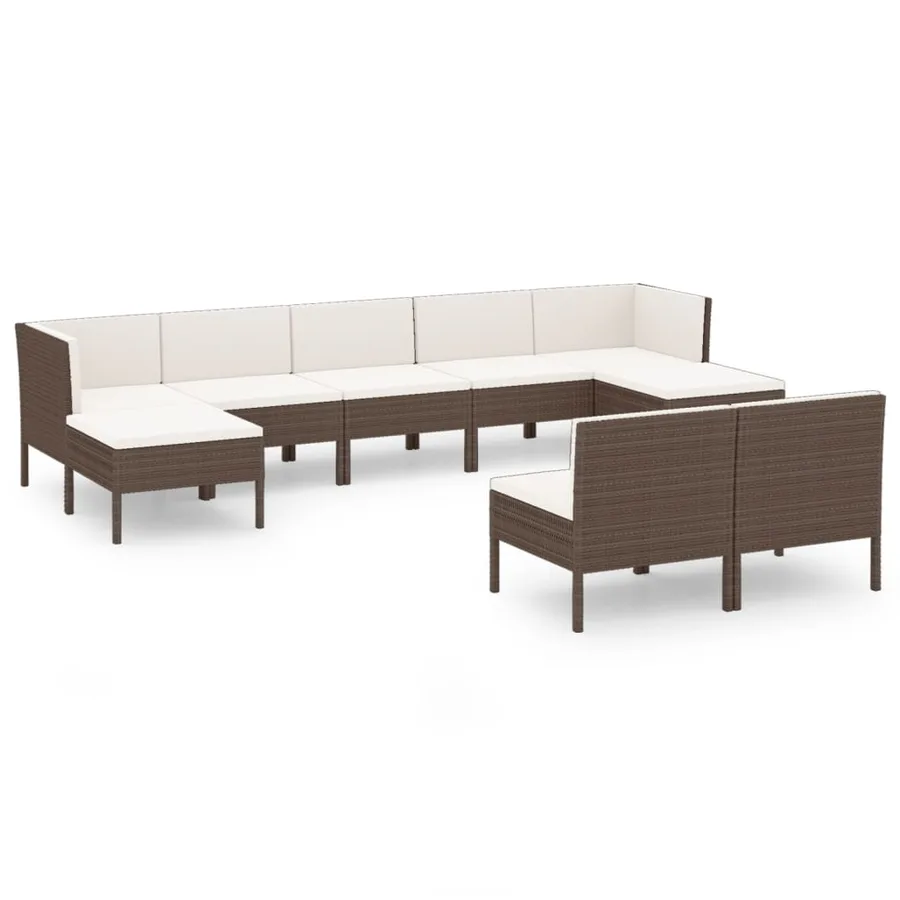 Salon de jardin 9 pcs avec coussins résine tressée marron - 2
