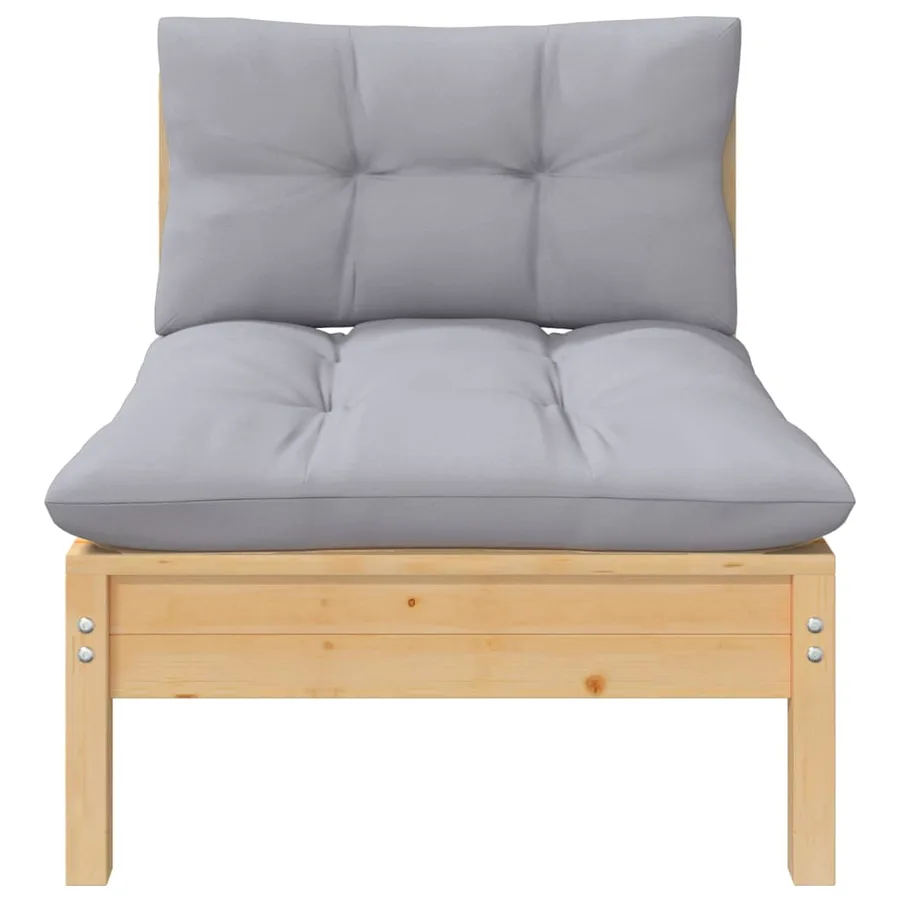 Salon de jardin 7 pcs avec coussins gris bois de pin massif - 4