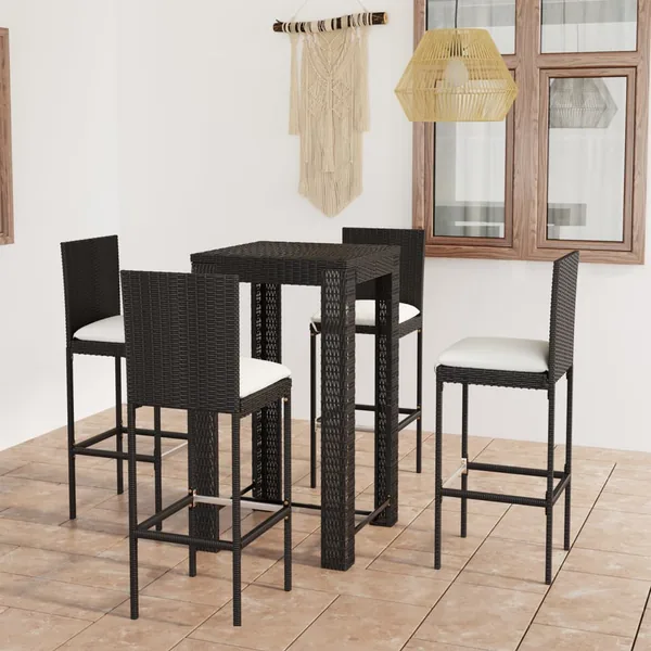 Ensemble de bar d'extérieur 5 pcs coussins Résine tressée Noir