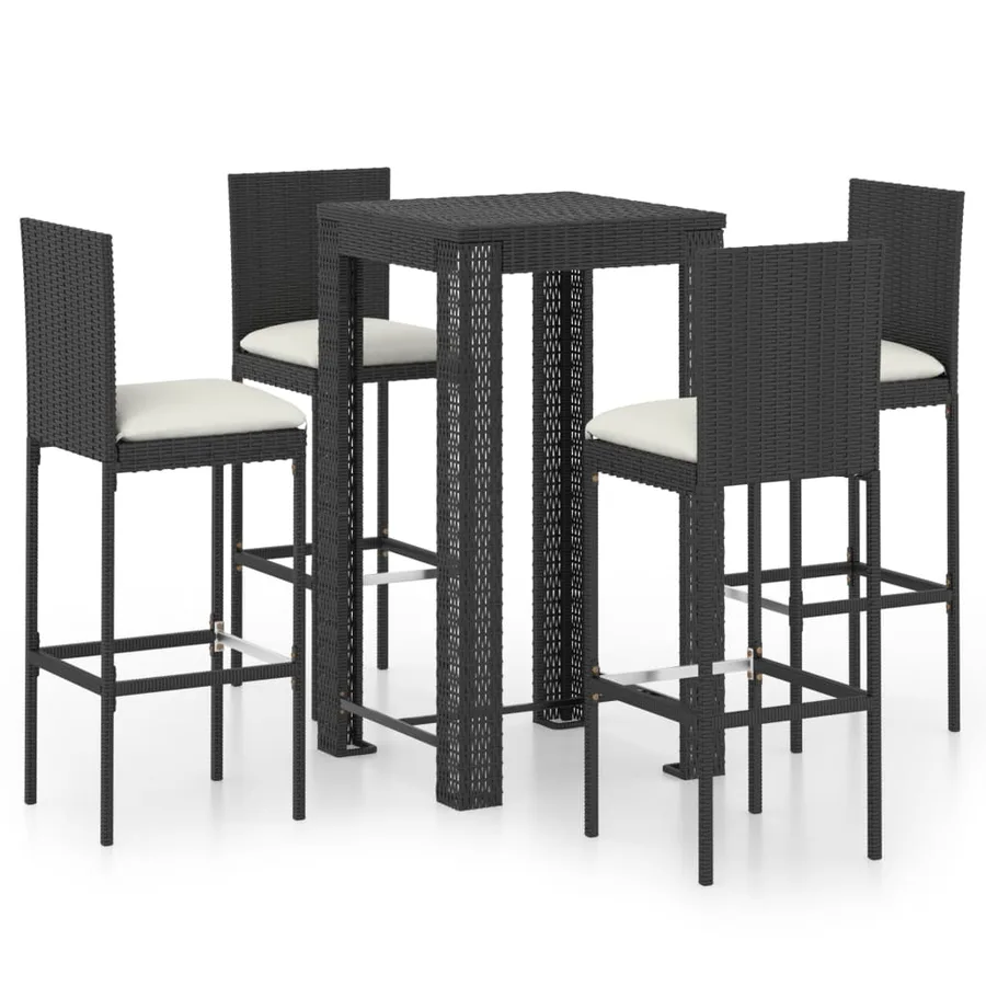 Ensemble de bar d'extérieur 5 pcs coussins Résine tressée Noir - 2