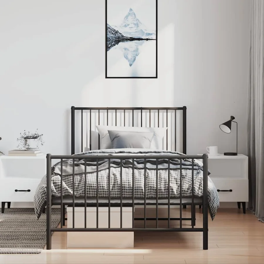 Cadre de lit métal sans matelas avec pied de lit noir 100x190cm - 3