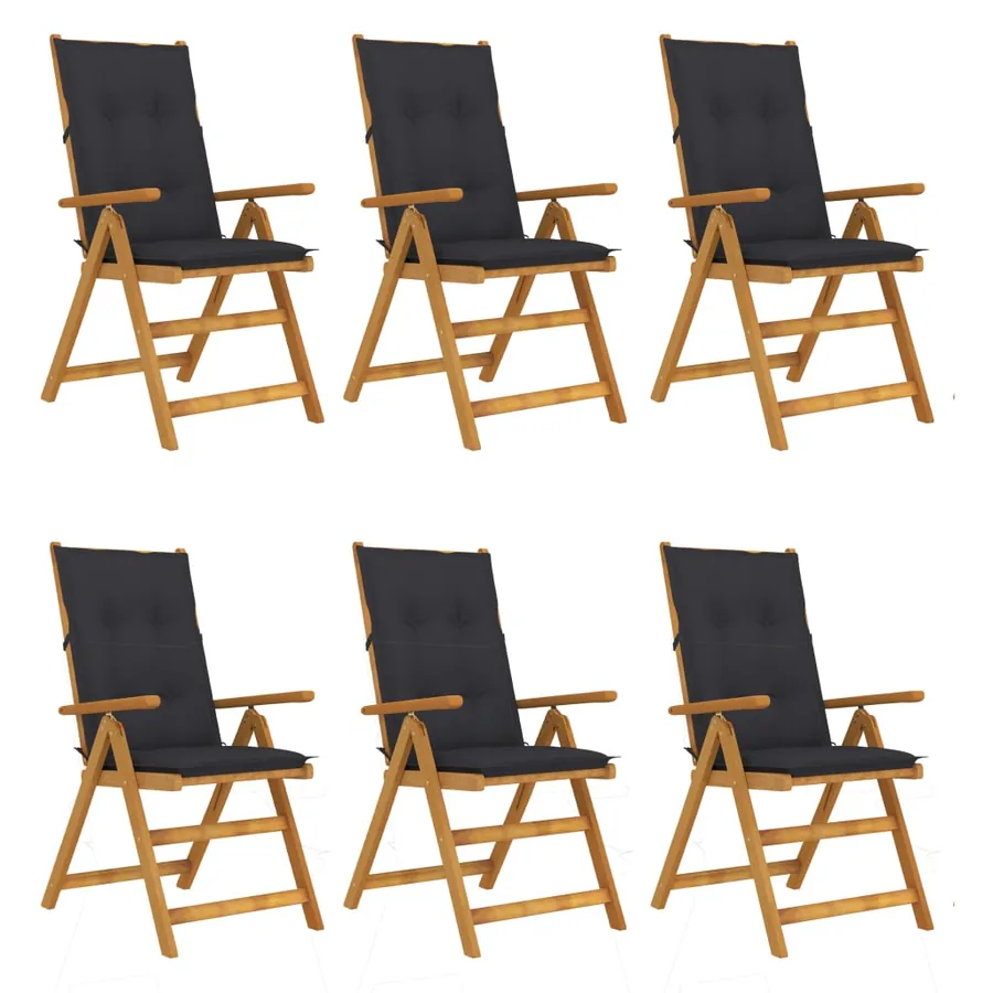 Chaises pliables de jardin lot de 6 avec coussins Bois d'acacia