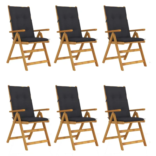 Chaises pliables de jardin lot de 6 avec coussins Bois d'acacia