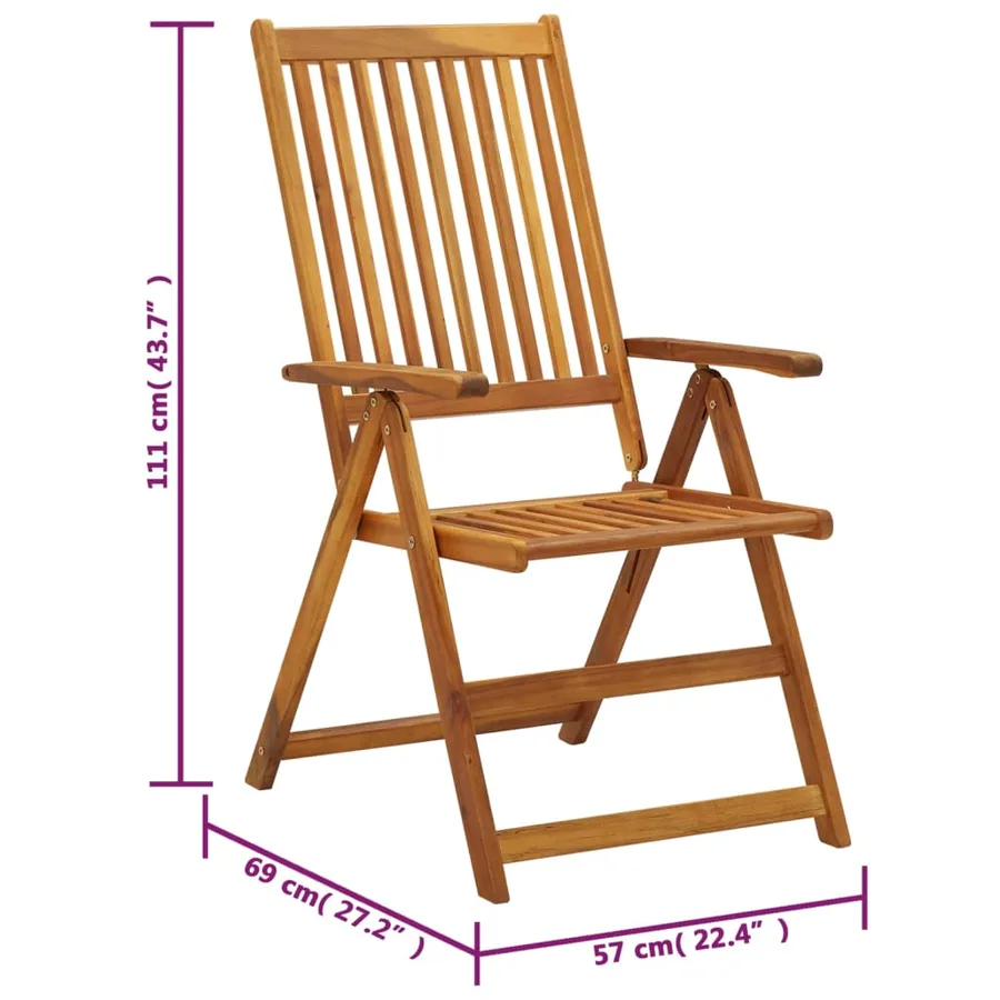 Chaises pliables de jardin lot de 6 avec coussins Bois d'acacia - 12