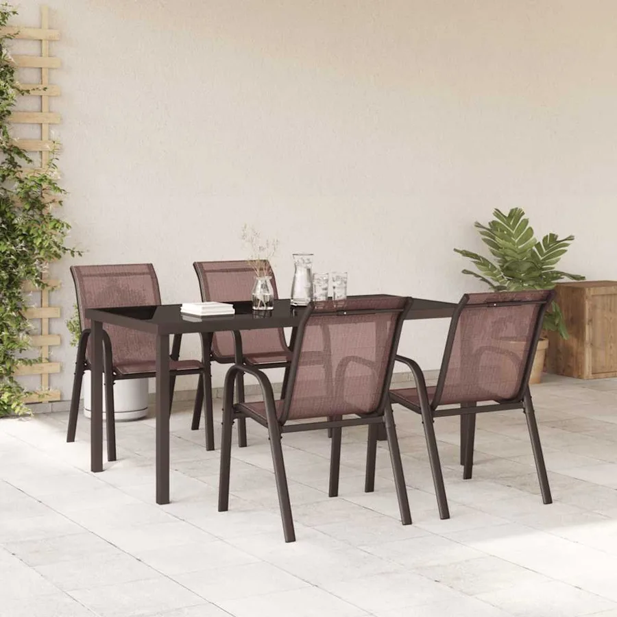 Chaises empilables de jardin lot de 4 Marron Tissu textilène - 3