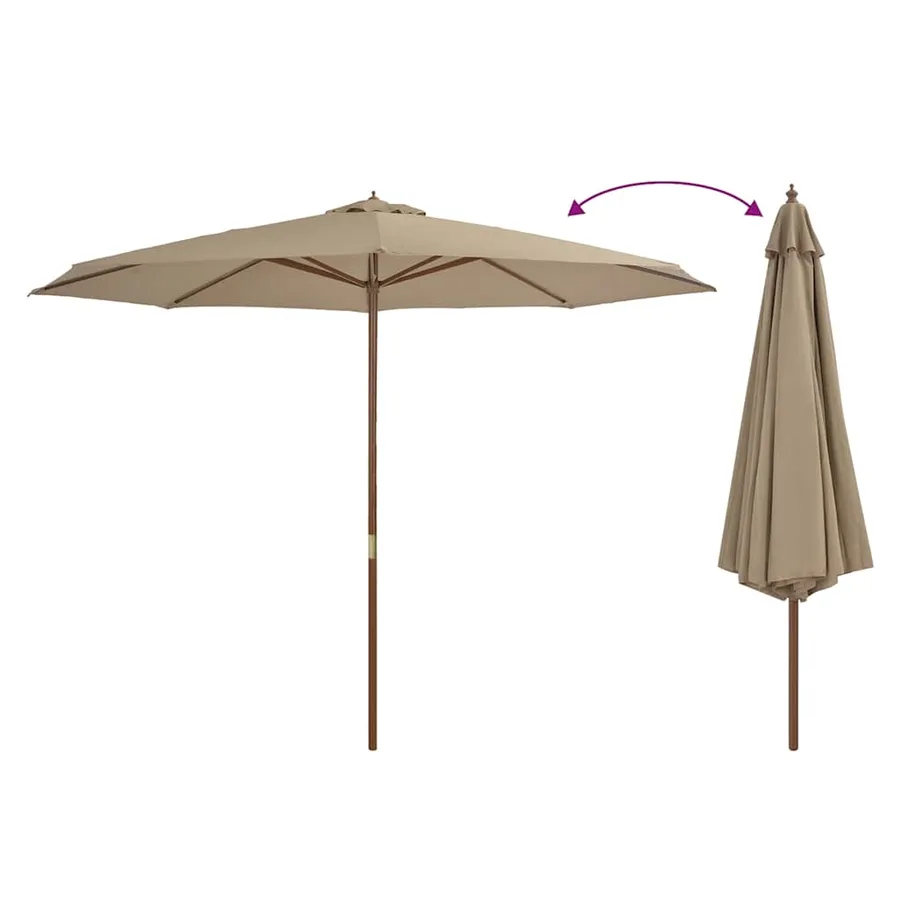 Parasol d'extérieur avec mât en bois 350 cm Taupe - 3