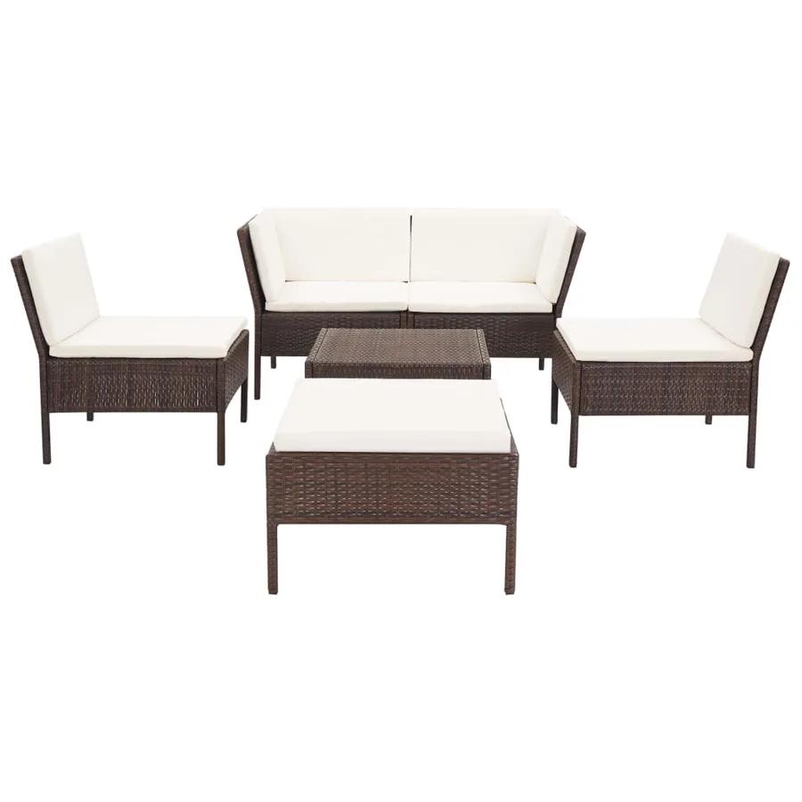 Salon de jardin 6 pcs avec coussins Résine tressée Marron - 2