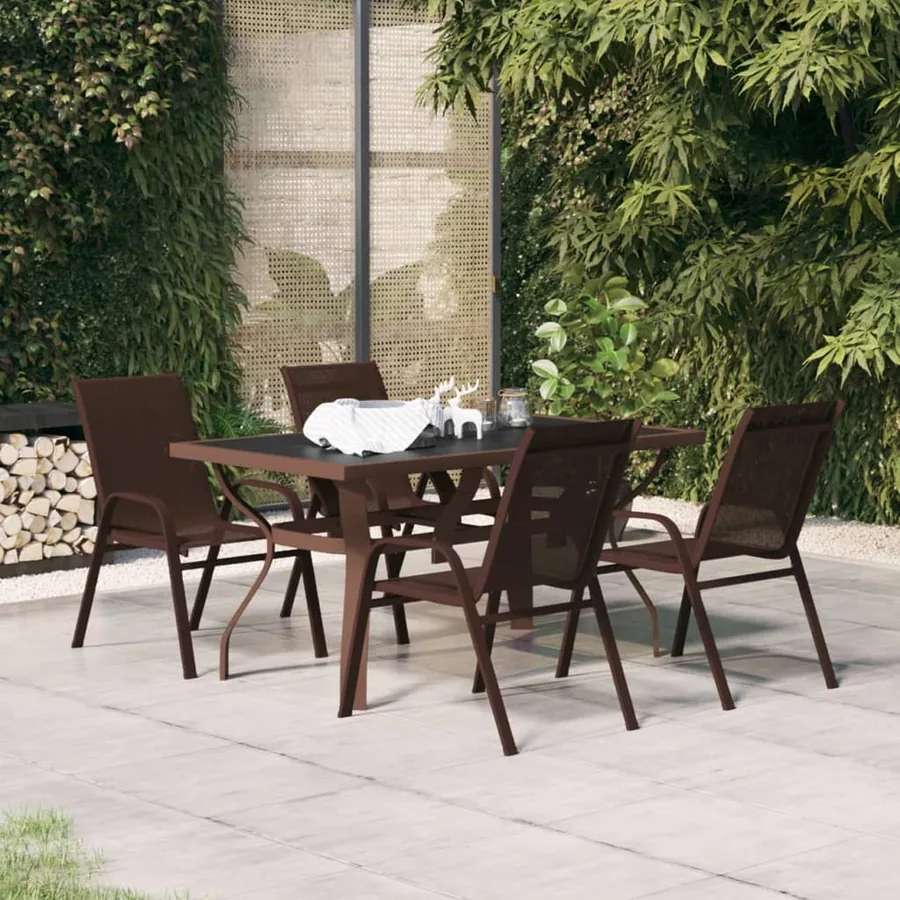Ensemble à manger de jardin 5 pcs Marron et noir