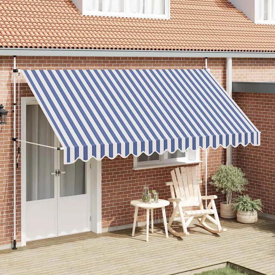 Auvent rétractable manuel 400 cm Rayures bleues et blanches