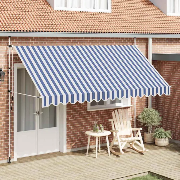 Auvent rétractable manuel 400 cm Rayures bleues et blanches