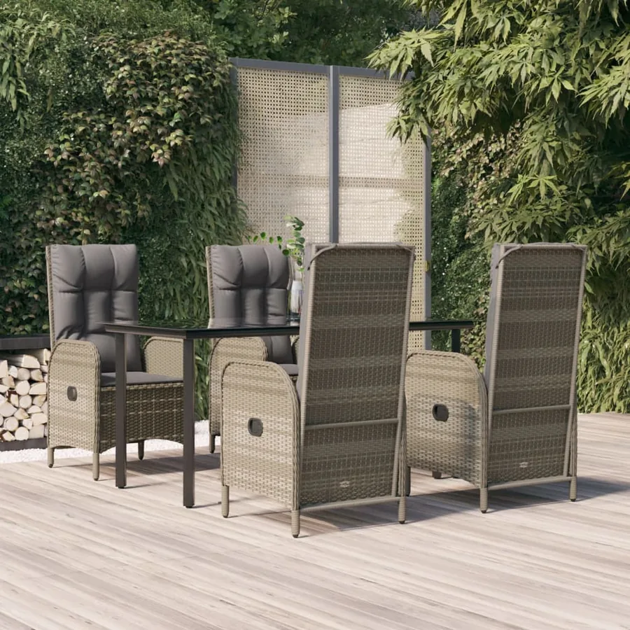 Ensemble à manger de jardin coussins 5 pcs noir et gris