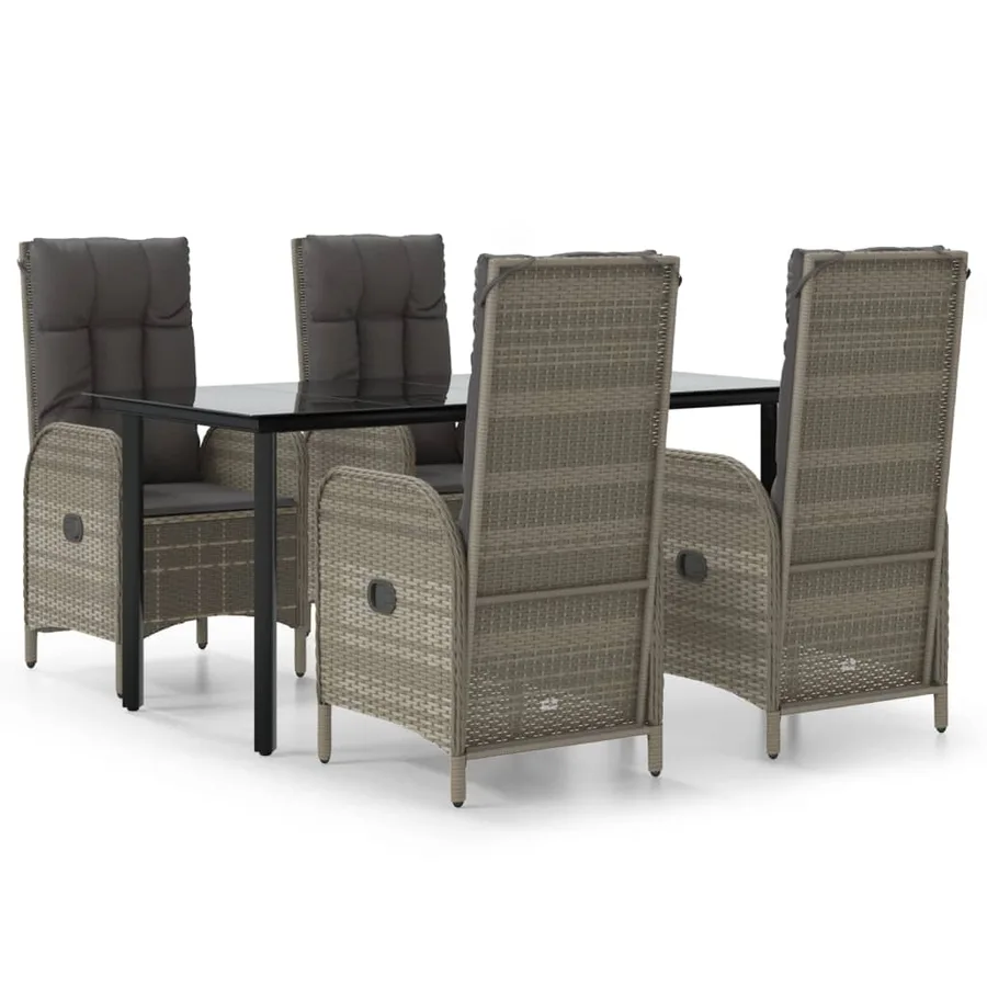 Ensemble à manger de jardin coussins 5 pcs noir et gris - 2